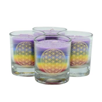 Chakra Kerze multicolor im Glas Sri Yantra