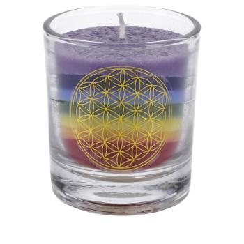 Chakra Kerze multicolor im Glas Sri Yantra