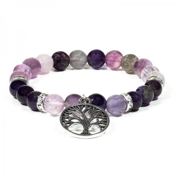 Armband Fluorit/Amethyst mit Baum des Lebens