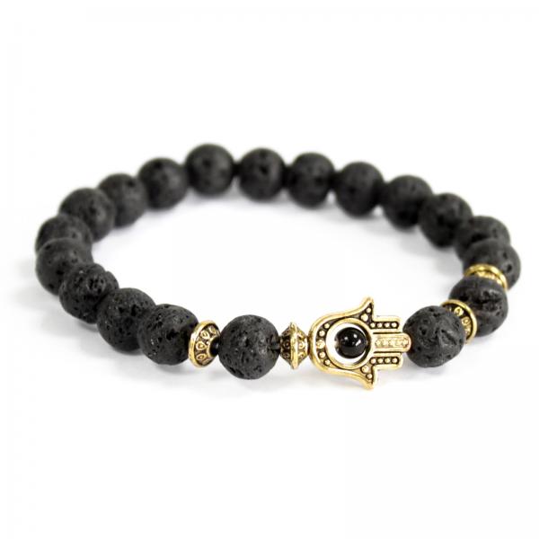 Gold Hamsa / Lavastein - Edelstein Armband