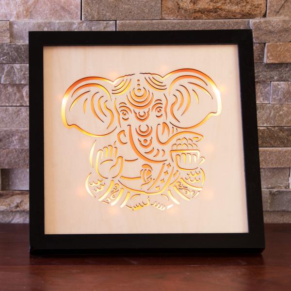 Ganesha Ambientelicht aus Holz mit LED, 24 cm